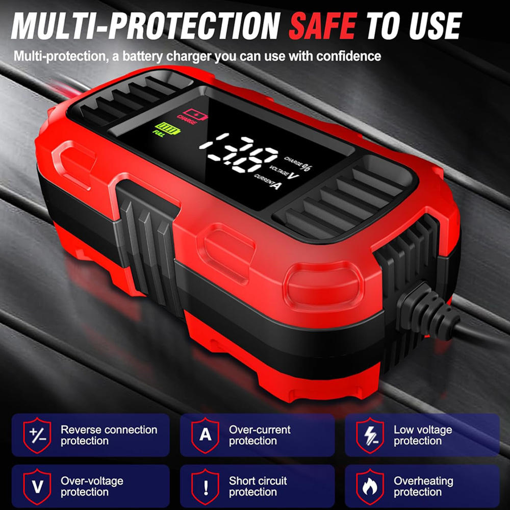 FOXSUR FBC1202E 12V/2A Smart Car Battery Charger Support Fully Automatic Trickle Lead-Acid Battery Charger