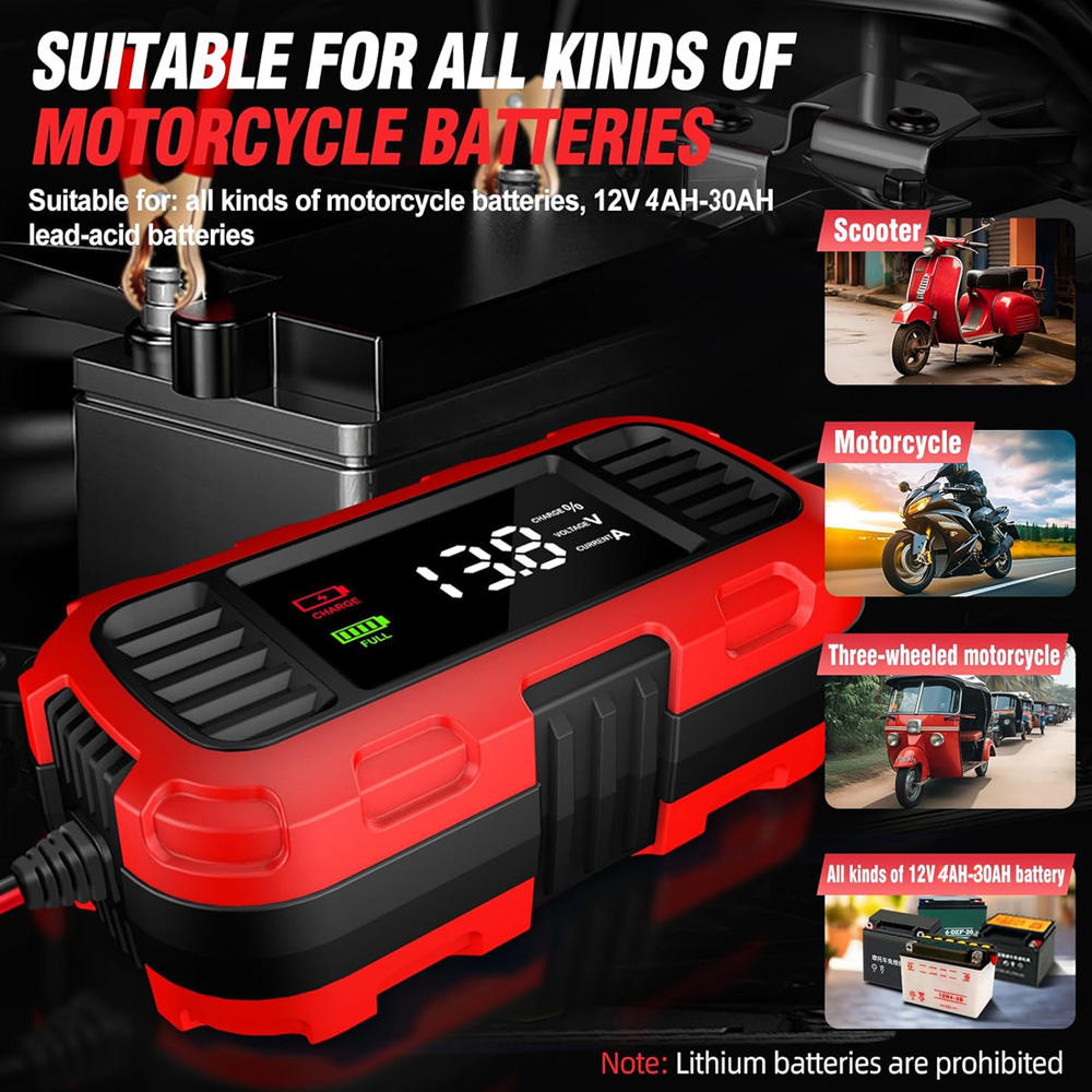 FOXSUR FBC1202E 12V/2A Smart Car Battery Charger Support Fully Automatic Trickle Lead-Acid Battery Charger