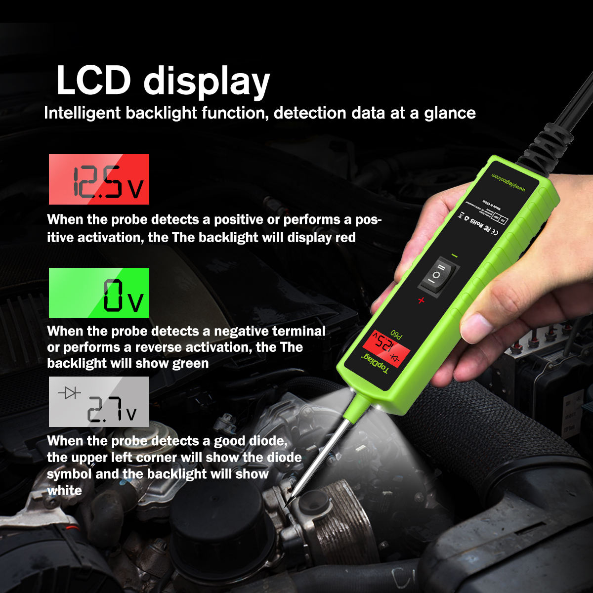 TopDiag P60 Automotive Electrical System Circuit Tester 9V-30V Relay Diode Oscilloscope Test