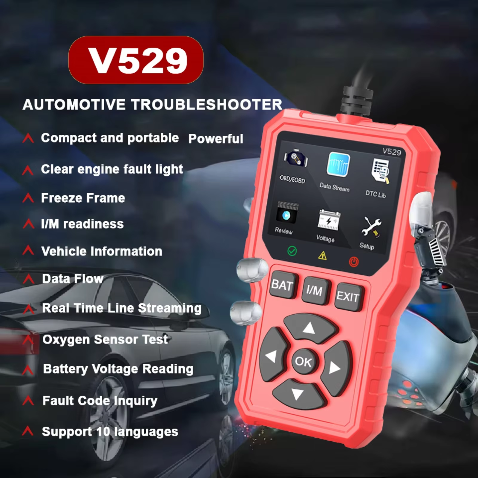 FOXSUR V529 OBD Scanner Automotive Code Reader Diagnosis Car Fault Detector OBD Car Scanner Auto Diagnostic Scanner