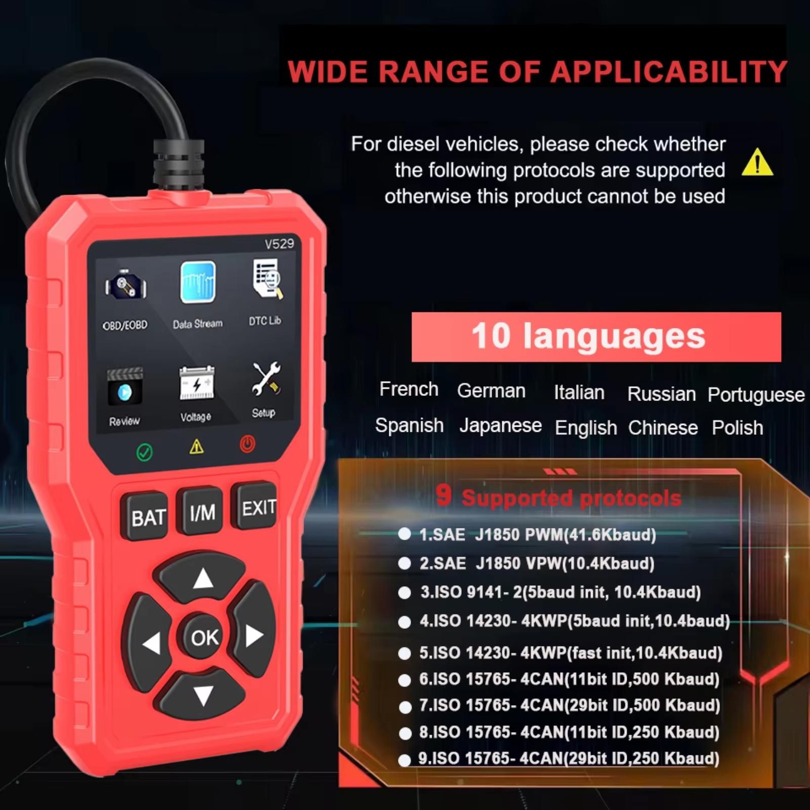 FOXSUR V529 OBD Scanner Automotive Code Reader Diagnosis Car Fault Detector OBD Car Scanner Auto Diagnostic Scanner