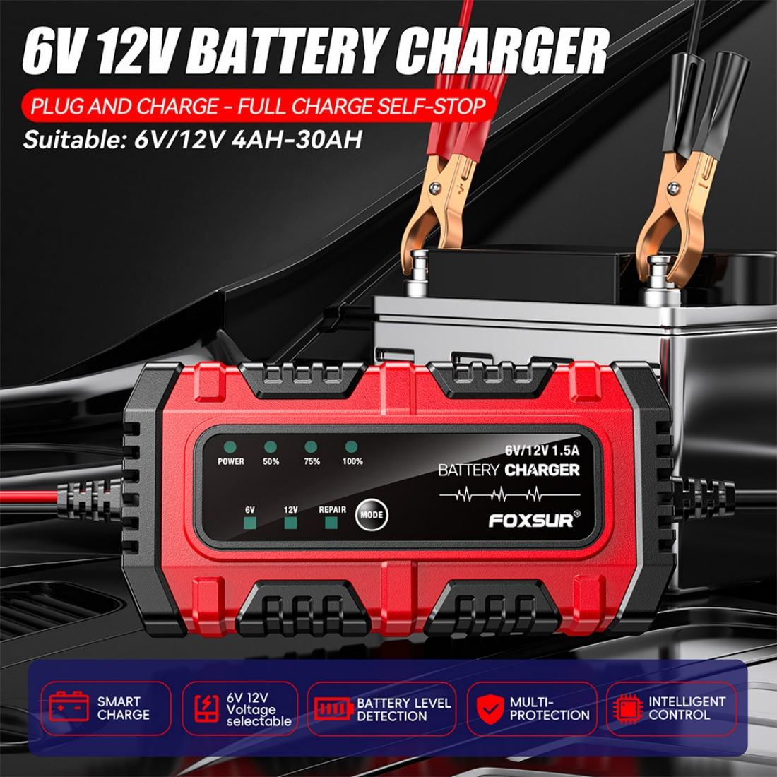 Automatic Car Battery Charger Trickle Maintainer Intelligent Vehicle Motorcycle Auto Lead Acid Battery Charger 6V 12V 1.5A