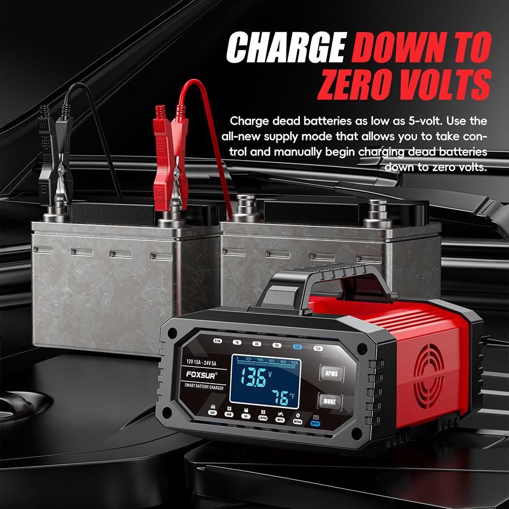 FOXSUR FAC-150 12V/15A&24V/5A Smart Car Battery Charger Automobile Battery Repair Machine Tester