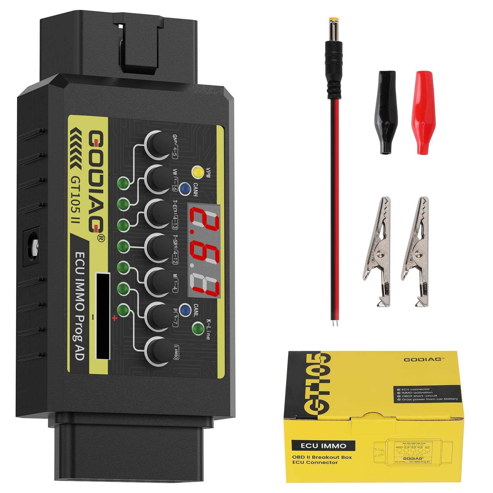 GODIAG GT105 II ECU IMMO Prog AD OBD2 Break Out Box ECU Display Vehicle Voltage Car Battery Voltage Alarm Car Diagnostic