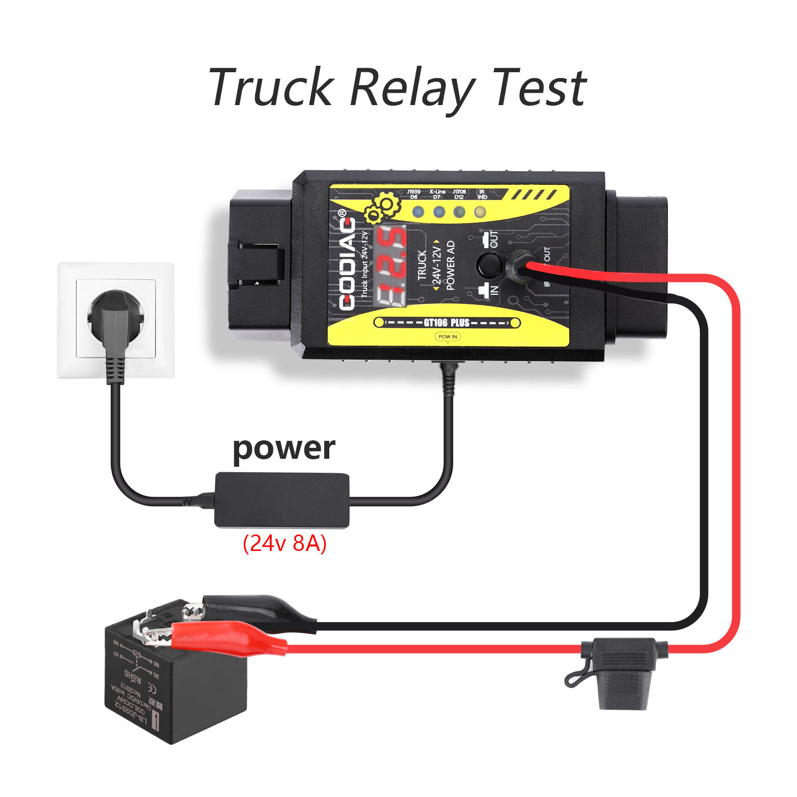 GODIAG GT106 PLUS Heavy Duty Truck Cars Convert Adapter Fuel Injector Cleaning Relay Testing Diagnostics Tool