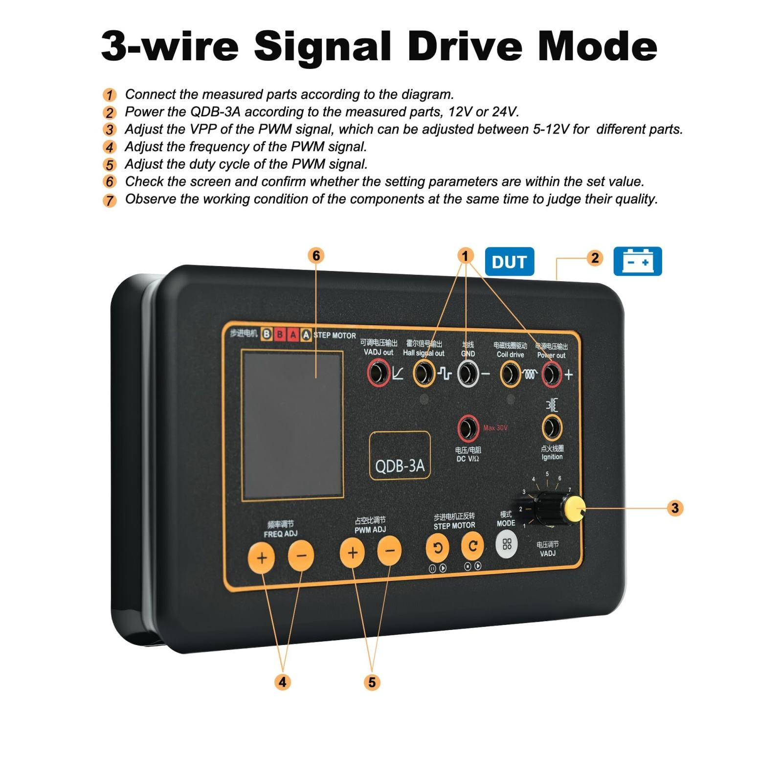 QDB-3A Automotive Ignition Coil Tester Car Idle Stepping Motor Solenoid Valve Injector Auto Actuator Fault Detector