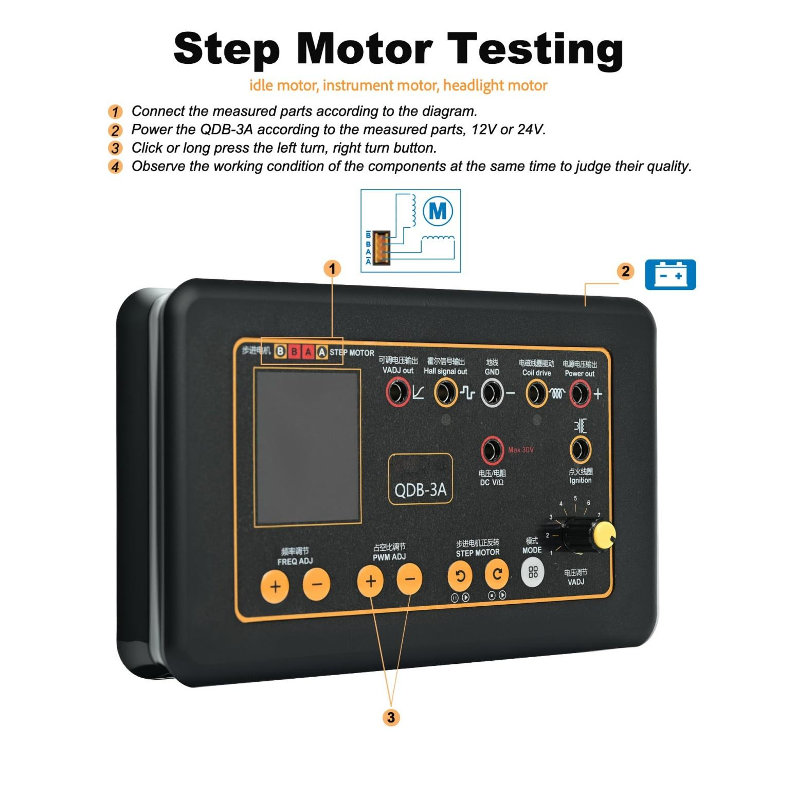 QDB-3A Automotive Ignition Coil Tester Car Idle Stepping Motor Solenoid Valve Injector Auto Actuator Fault Detector
