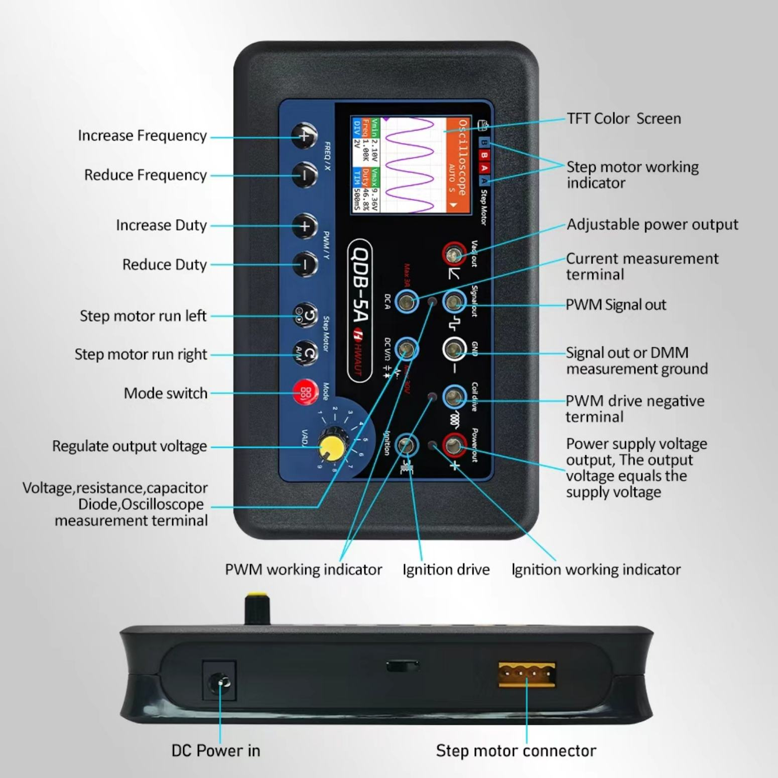 QDB-5A Automotive Ignition Coil Tester Car Oscilloscope Diodes Electrical Current Analyzer Auto Fault Detector