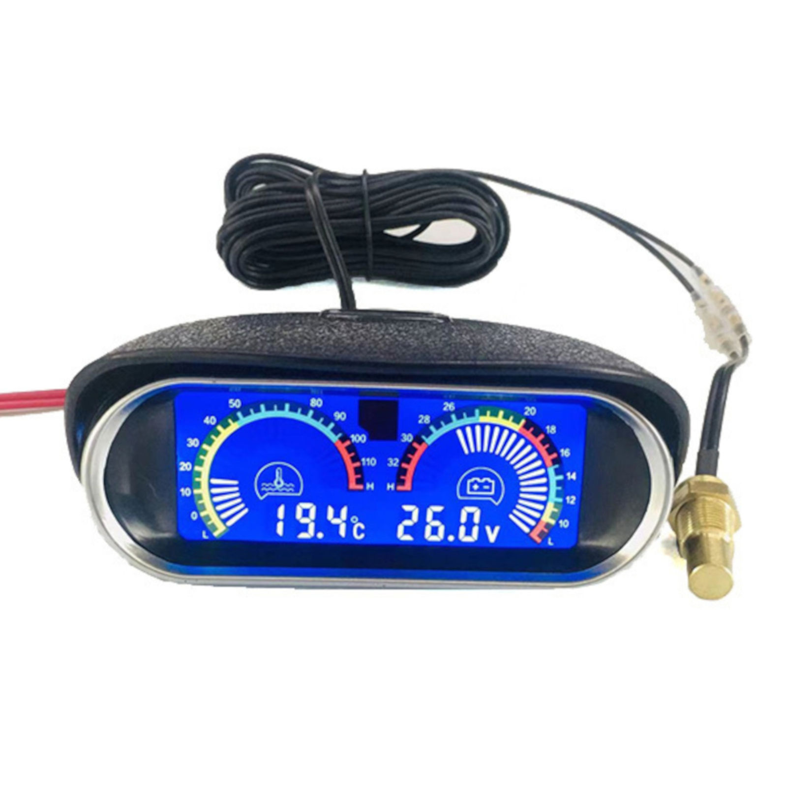 2 in 1 LCD Car Water Temperature Voltage Gauge Sensor 10mm Meter Voltmeter Voltage Digital Horizontal Temp Gauge