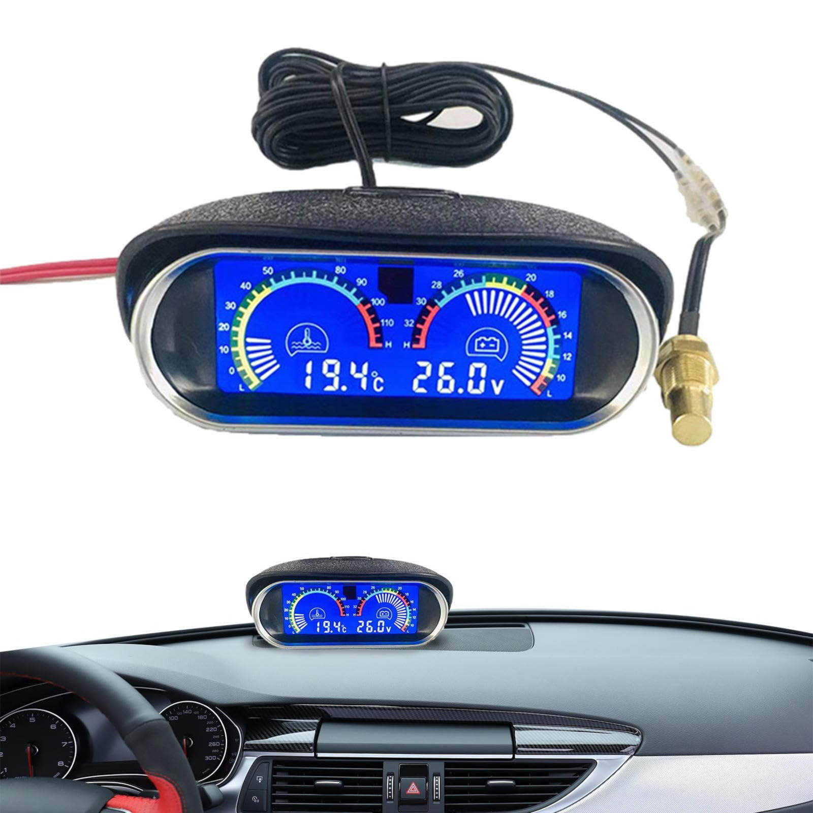 2 in 1 LCD Car Water Temperature Voltage Gauge Sensor 10mm Meter Voltmeter Voltage Digital Horizontal Temp Gauge