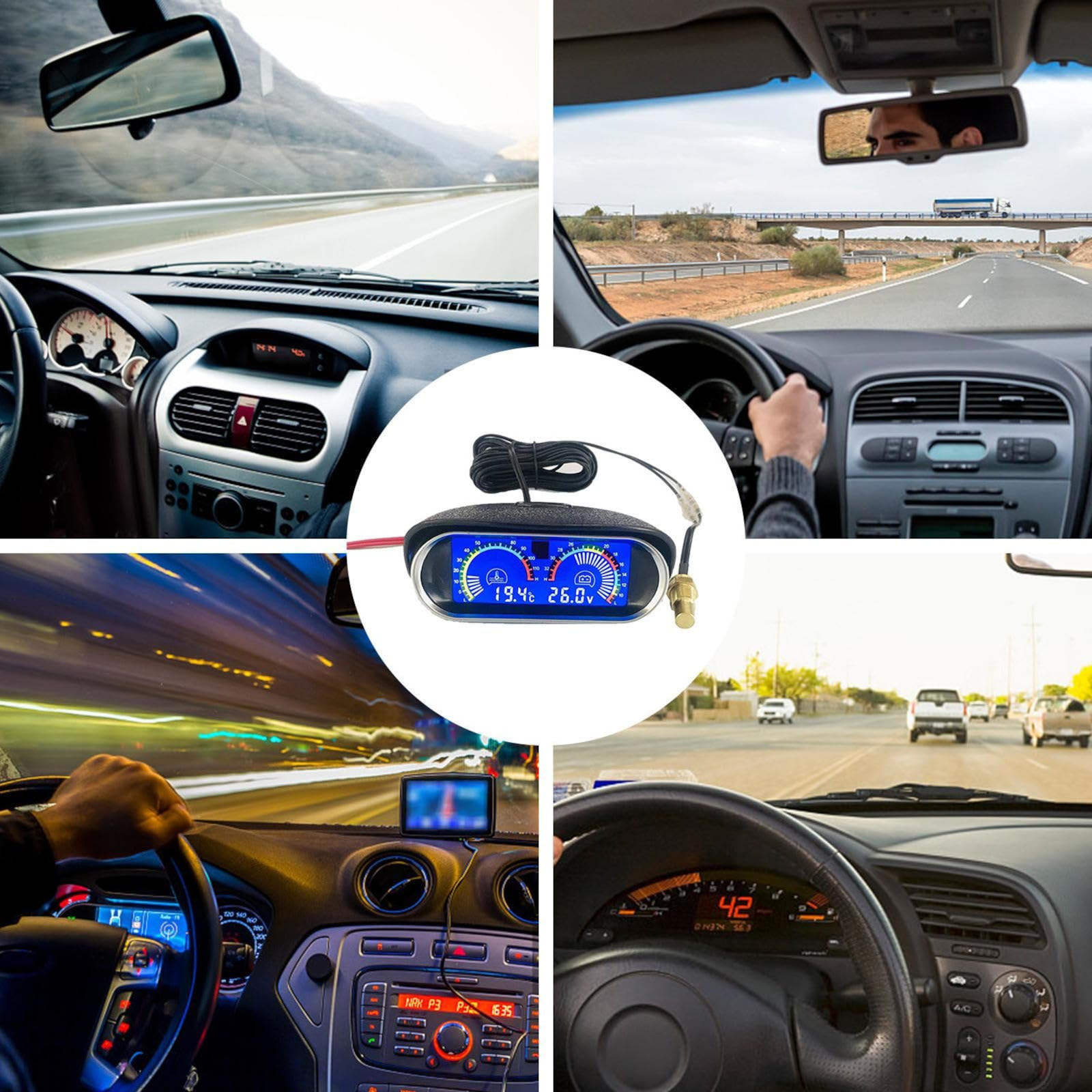 2 in 1 LCD Car Water Temperature Voltage Gauge Sensor 10mm Meter Voltmeter Voltage Digital Horizontal Temp Gauge