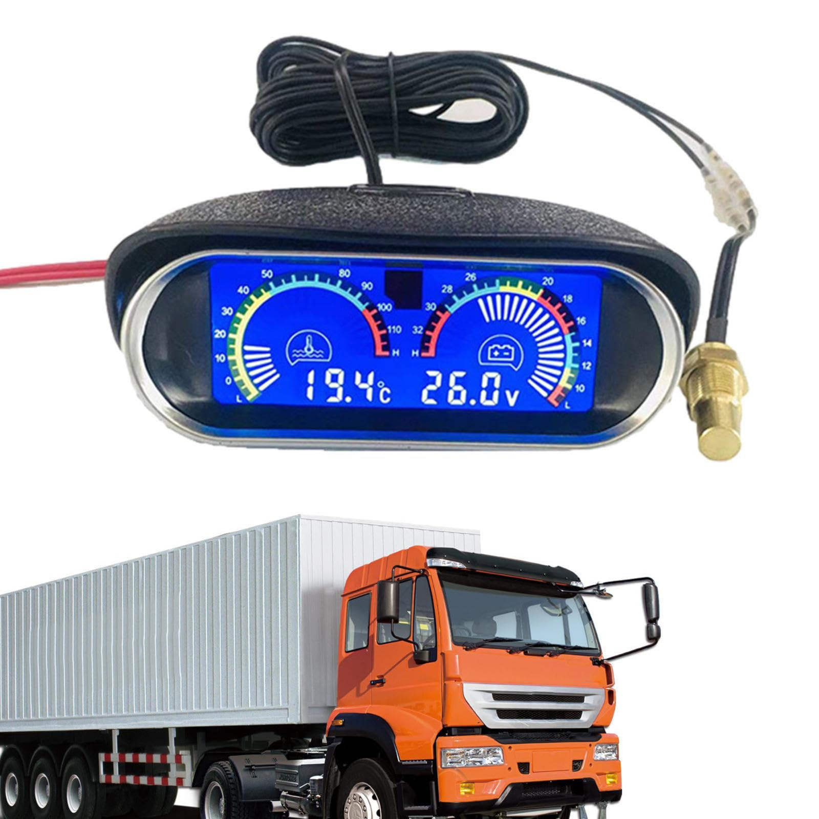 2 in 1 LCD Car Water Temperature Voltage Gauge Sensor 10mm Meter Voltmeter Voltage Digital Horizontal Temp Gauge