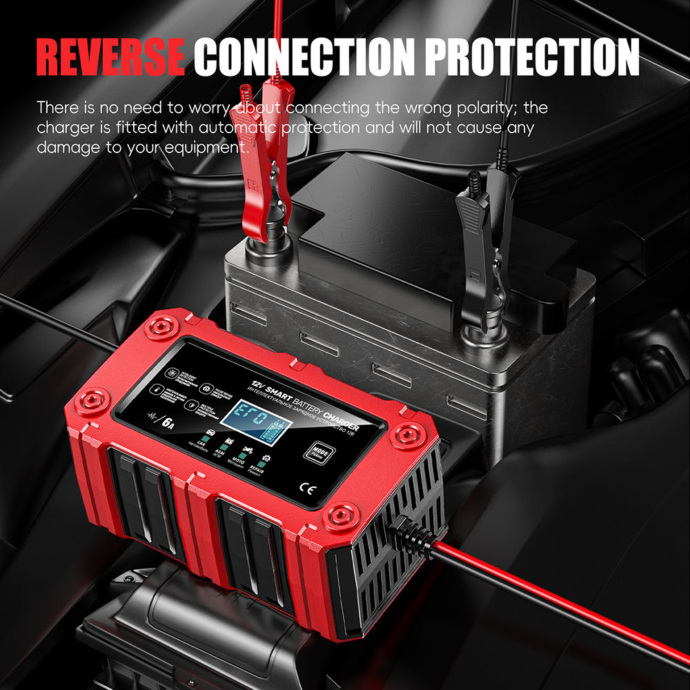 BC-1206 Car Motorcycle Smart Battery Charger 12V Battery Charger 6A Lead Acid Battery Charger Automatic EU Plug AC Input
