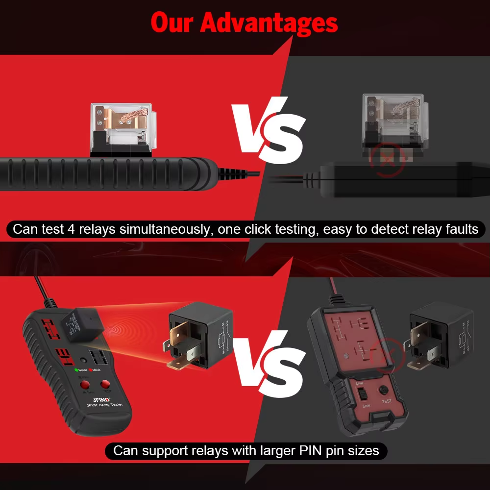 JFIND JF107 Auto Relay Tester Electronic Automotive 12V/24V Relay Test Analyzer Support 4-PIN 5-PIN Relays Detection